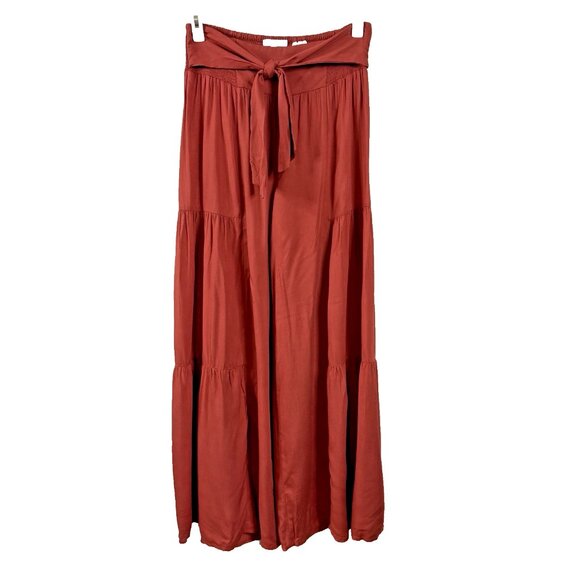 Patrons of Peace Palazzo Pants Rusty Red Boho Flare Wide Leg Tie Front M Medium - Picture 1 of 6